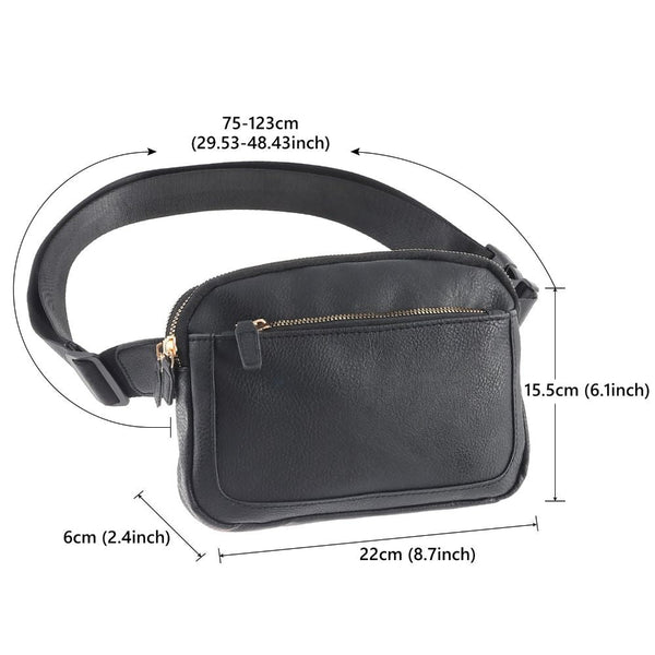Women's Pu Leather Belt Bag Crossbody Waist Travel Shoulder Bags Black Women's Bags & Handbags