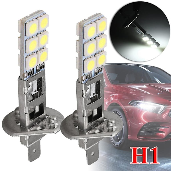 2 Pcs H1 Led Head Kit 6000K Super White 55W Fog Light With 12 Smd 5050 Chips Light Bulbs