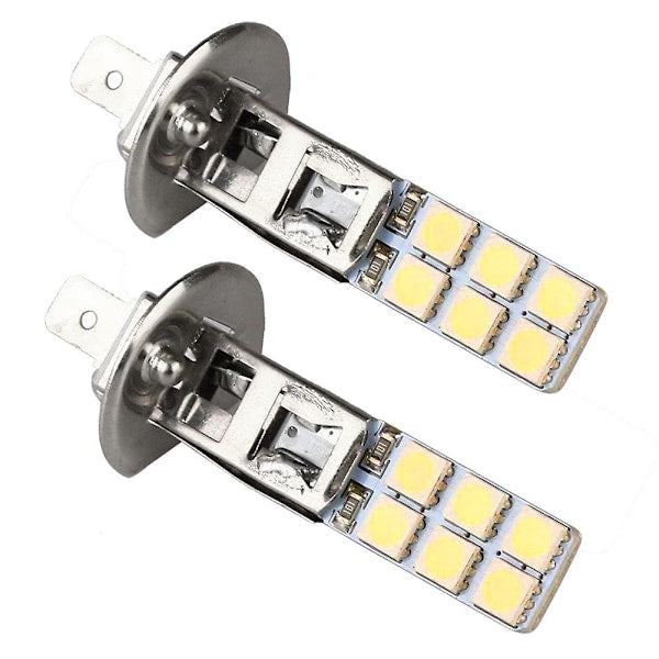 2 Pcs H1 Led Head Kit 6000K Super White 55W Fog Light With 12 Smd 5050 Chips Light Bulbs