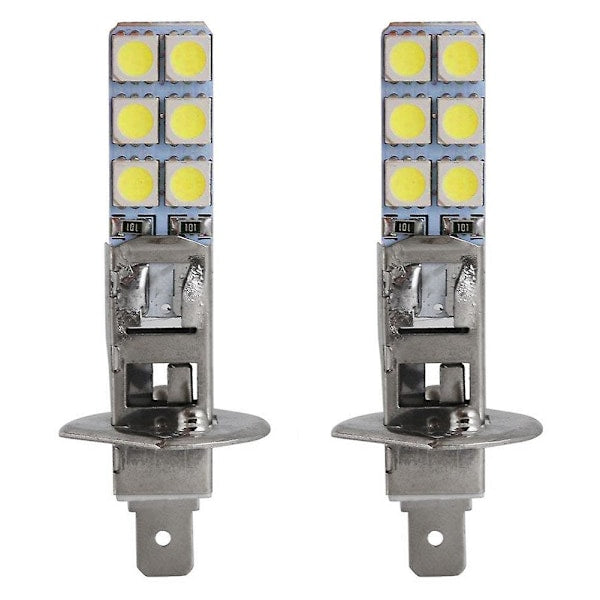 2 Pcs H1 Led Head Kit 6000K Super White 55W Fog Light With 12 Smd 5050 Chips Light Bulbs
