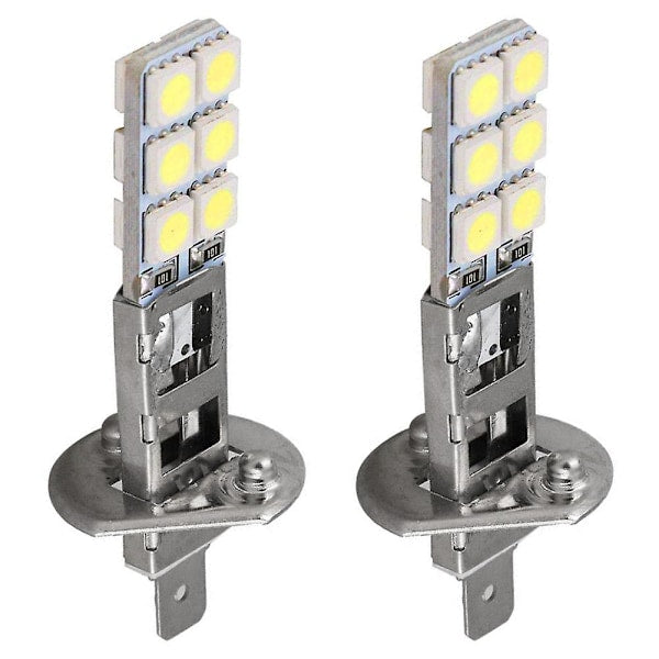 2 Pcs H1 Led Head Kit 6000K Super White 55W Fog Light With 12 Smd 5050 Chips Light Bulbs