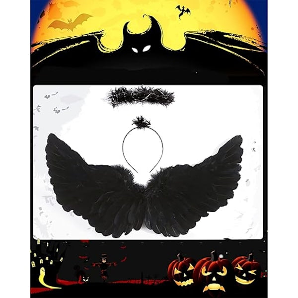 Halloween Devil Feather Wings For Kids Black Costume Accessories Dress Up Costumes