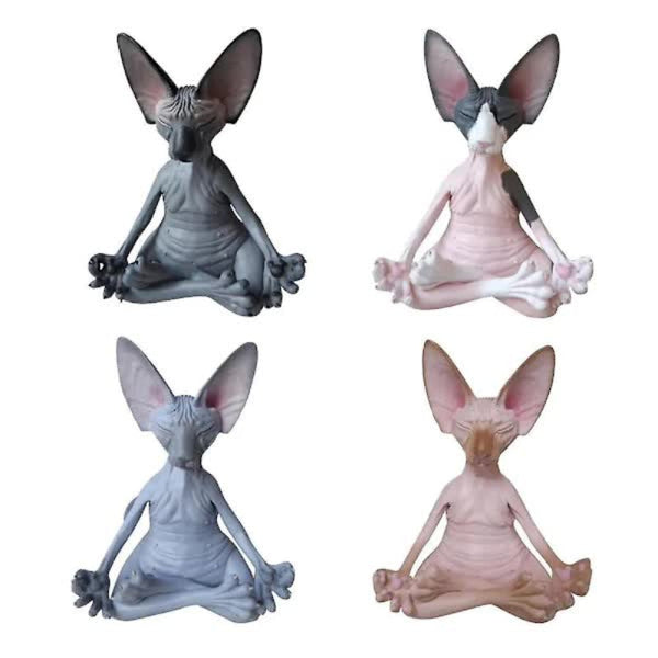 Set Of 4 Meditating Cat Figurines Handmade Resin Decorative Collectibles Sculptures & Figurines