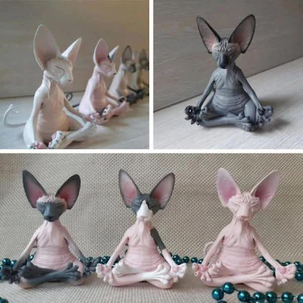 Set Of 4 Meditating Cat Figurines Handmade Resin Decorative Collectibles Sculptures & Figurines