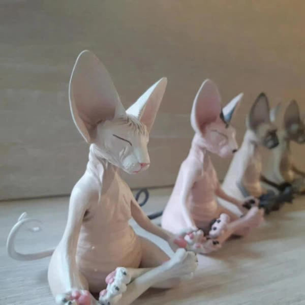 Set Of 4 Meditating Cat Figurines Handmade Resin Decorative Collectibles Sculptures & Figurines