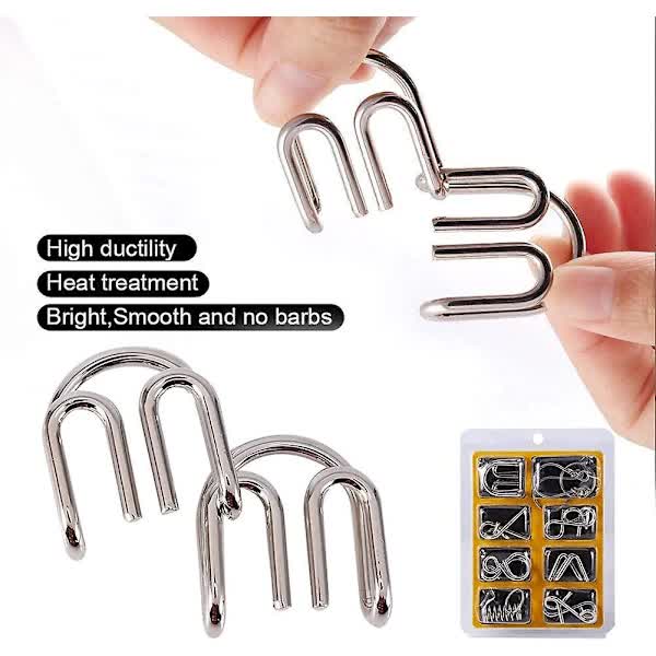 8Pcs Metal Brain Teaser Puzzle Rings Iq Training Game For Kids And Adults Board Games