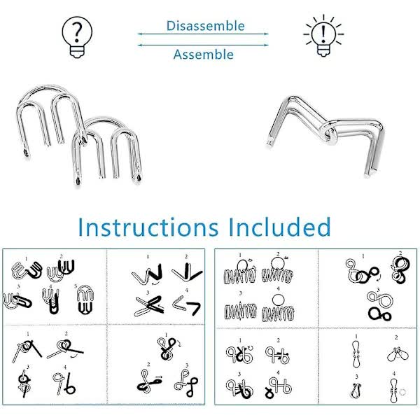 8Pcs Metal Brain Teaser Puzzle Rings Iq Training Game For Kids And Adults Board Games