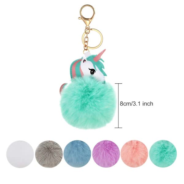 6 Pack Cute Animal Pom Keychain Faux Plush Fluffy Keychains For Girls Keyrings