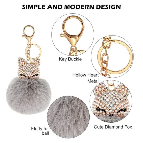 6 Pack Cute Animal Pom Keychain Faux Plush Fluffy Keychains For Girls Keyrings