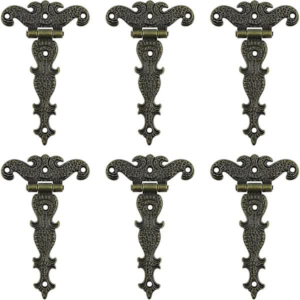 Antique Hinges Bronze Decorative Retro Carved Cabinet For Doors Cupboard Jewelry Box 6 Pcs Door Hinges