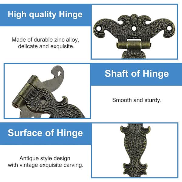 Antique Hinges Bronze Decorative Retro Carved Cabinet For Doors Cupboard Jewelry Box 6 Pcs Door Hinges