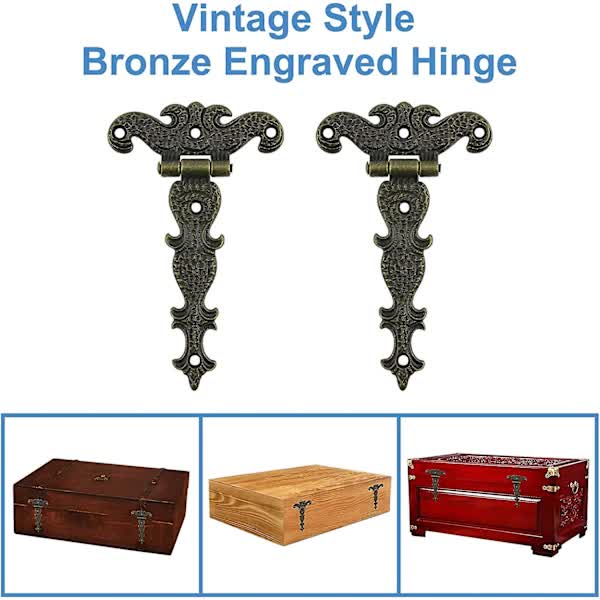 Antique Hinges Bronze Decorative Retro Carved Cabinet For Doors Cupboard Jewelry Box 6 Pcs Door Hinges
