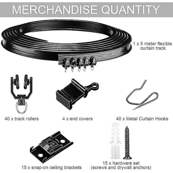 Black Bendable Ceiling Curtain Track 5 Metre Flexible Curtains & Drapes