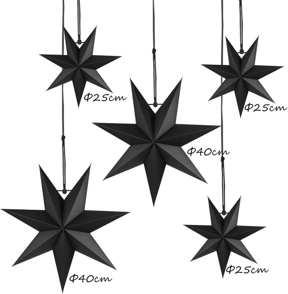 Hanging Christmas Decorations 5 Pcs Black Stars Paper 3 Diameter 25Cm 40Cm For Wedding Party Diy Seasonal Decorations