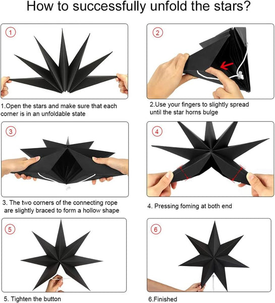 Hanging Christmas Decorations 5 Pcs Black Stars Paper 3 Diameter 25Cm 40Cm For Wedding Party Diy Seasonal Decorations