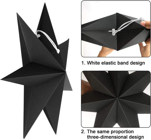 Hanging Christmas Decorations 5 Pcs Black Stars Paper 3 Diameter 25Cm 40Cm For Wedding Party Diy Seasonal Decorations