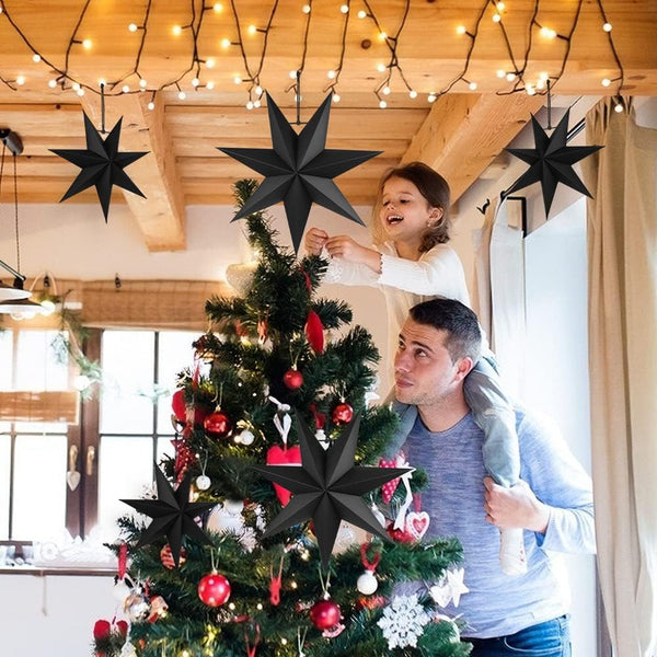 Hanging Christmas Decorations 5 Pcs Black Stars Paper 3 Diameter 25Cm 40Cm For Wedding Party Diy Seasonal Decorations