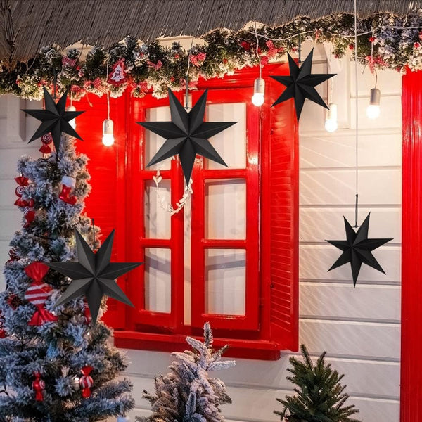 Hanging Christmas Decorations 5 Pcs Black Stars Paper 3 Diameter 25Cm 40Cm For Wedding Party Diy Seasonal Decorations