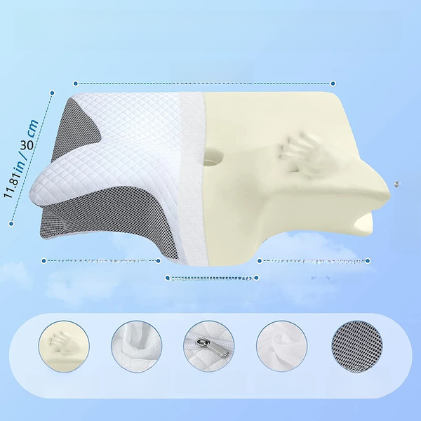 Viscoelastic Ergonomic Neck Pillow 2 In 1 Orthopedic Pain Relief Light Grey Seat & Posture Cushions