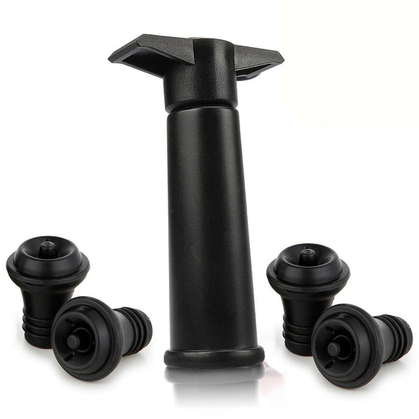 Vacu Vin Black Pump With Wine Saver Stoppers Keeps Fresh Bottle Stoppers