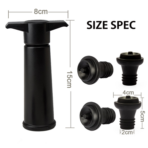 Vacu Vin Black Pump With Wine Saver Stoppers Keeps Fresh Bottle Stoppers