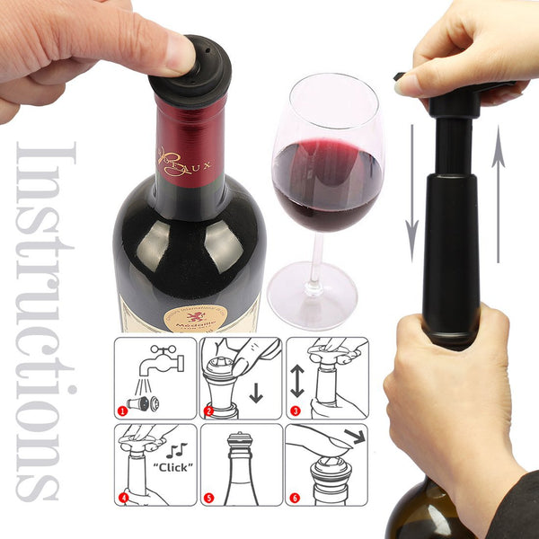Vacu Vin Black Pump With Wine Saver Stoppers Keeps Fresh Bottle Stoppers
