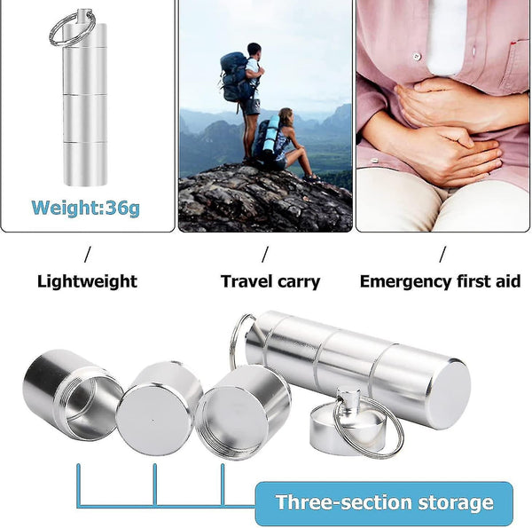 2 Pieces Aluminum Pill Box Portable Organizer 3 Compartments Metal Case Pocket Gift Pill Boxes