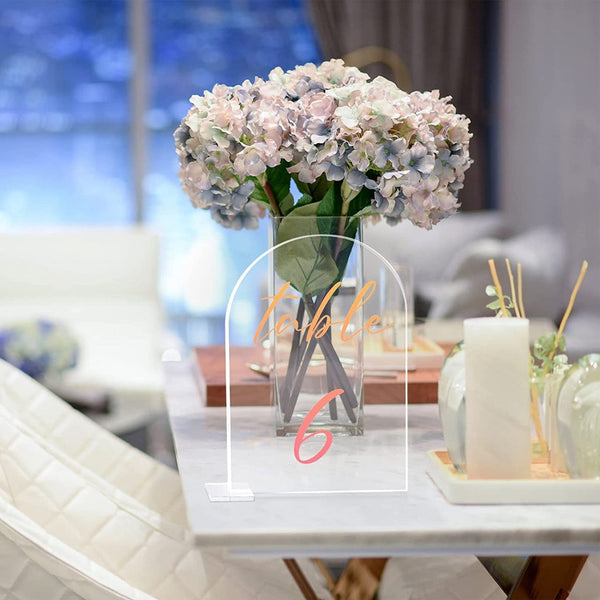 Transparent Acrylic Wedding Table Number Holders 5 Pack Blank Arched Sign With Stand Centrepieces & Table Decor