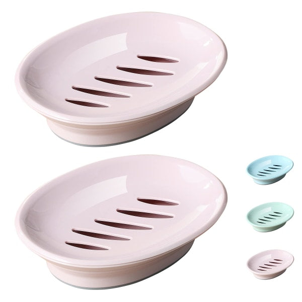 2 Pack Soap Dish Plastic Cups Non Slip Holder Shower With Drip Tray Easy Clean Saver Pink Soap Dishes & Dispensers