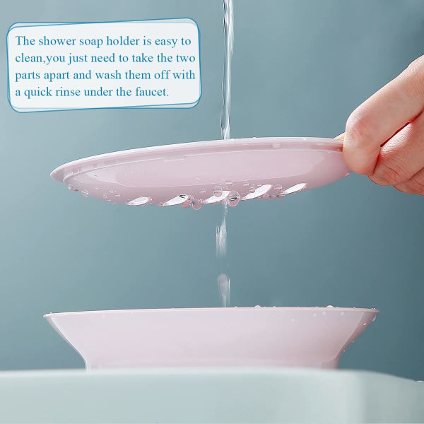 2 Pack Soap Dish Plastic Cups Non Slip Holder Shower With Drip Tray Easy Clean Saver Pink Soap Dishes & Dispensers