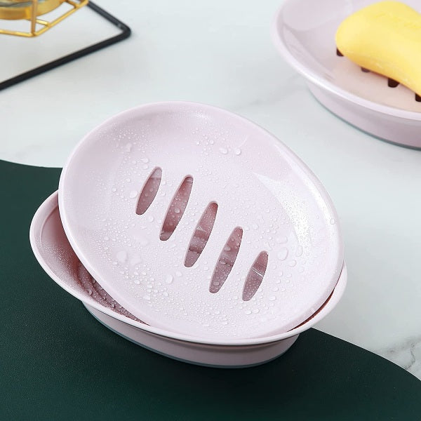 2 Pack Soap Dish Plastic Cups Non Slip Holder Shower With Drip Tray Easy Clean Saver Pink Soap Dishes & Dispensers
