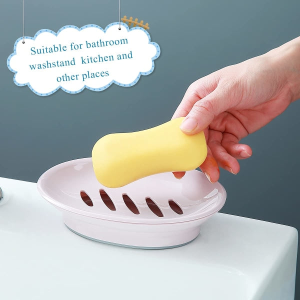2 Pack Soap Dish Plastic Cups Non Slip Holder Shower With Drip Tray Easy Clean Saver Pink Soap Dishes & Dispensers
