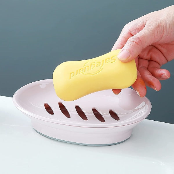 2 Pack Plastic Soap Dish Non Slip Holder With Drip Tray Pink Shower Saver Easy Clean Bathroom Organiser Soap Dishes & Dispensers