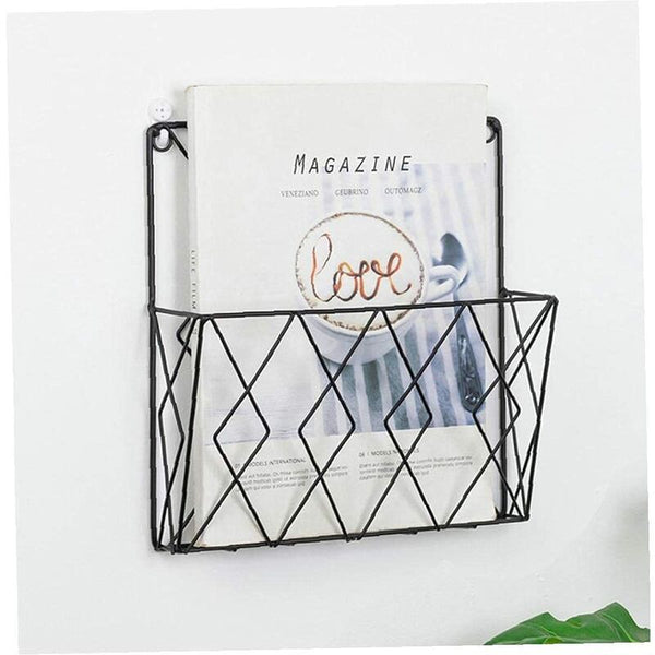 Wall Mounted Newspaper Holder Shelf Storage Rack Black Pull Magazine Racks