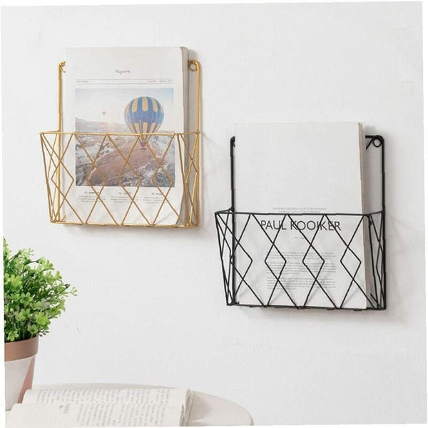 Wall Mounted Newspaper Holder Shelf Storage Rack Black Pull Magazine Racks