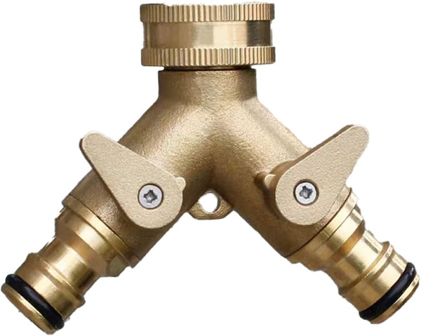 2 Way Brass Tap Connector With Single Valves Yellow Connectors Valves & Accessories