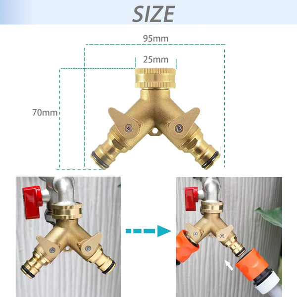 2 Way Brass Tap Connector With Single Valves Yellow Connectors Valves & Accessories