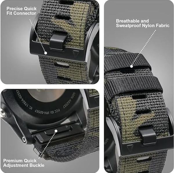 Garmin Fenix 7X Pro 6X Compatible 26Mm Military Nylon Replacement Strap Army Green Watch Bands