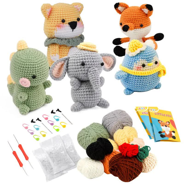 4 Piece Diy Crochet Kit For Animals With Hand Knitting Yarn Needles Plush Doll Easy Beginners Includes Enough And Hook Accessories Other Crocheting An