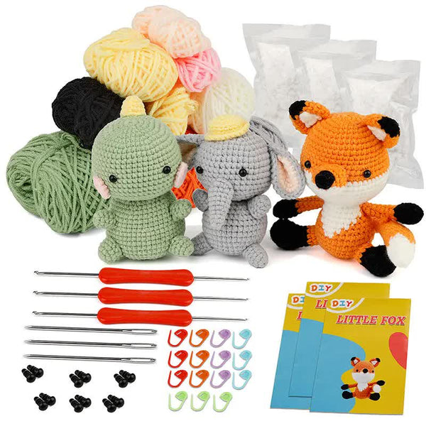 4 Piece Diy Crochet Kit For Animals With Hand Knitting Yarn Needles Plush Doll Easy Beginners Includes Enough And Hook Accessories Other Crocheting An
