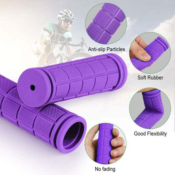 A Pair Of Ergonomic Bicycle Handles In Non Slip Soft Rubber Purple Handlebars