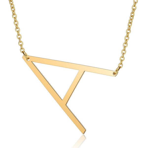 Gold Side Block Shaped Initial Letter Necklace For Women Stainless Steel English Aa Necklaces & Pendants