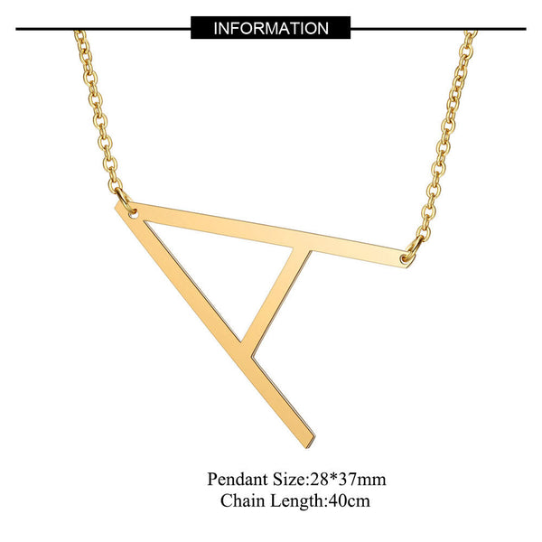 Gold Side Block Shaped Initial Letter Necklace For Women Stainless Steel English Aa Necklaces & Pendants