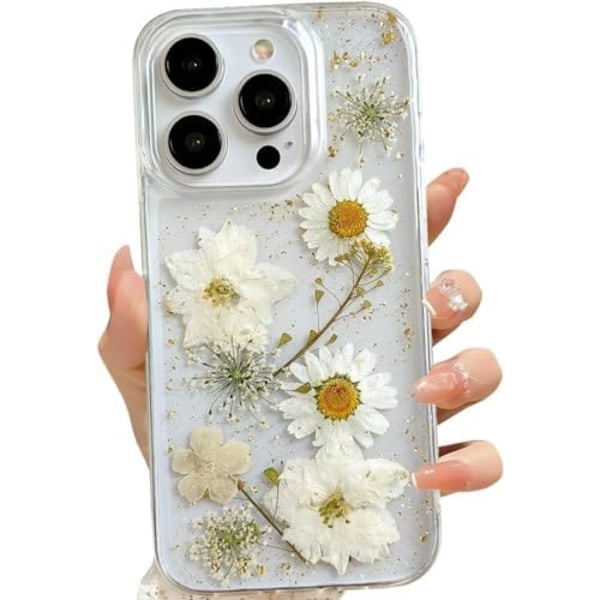 Iphone 16 Plus Case With Real Flowers Design Transparent Glitter Floral Tpu Slim Soft Protective For Women Cases Covers & Skins