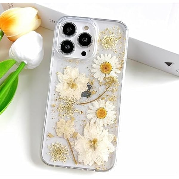 Iphone 16 Plus Case With Real Flowers Design Transparent Glitter Floral Tpu Slim Soft Protective For Women Cases Covers & Skins