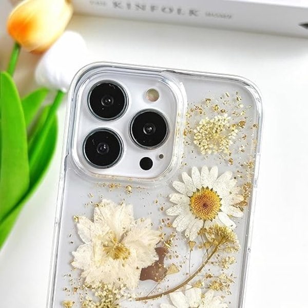 Iphone 16 Plus Case With Real Flowers Design Transparent Glitter Floral Tpu Slim Soft Protective For Women Cases Covers & Skins