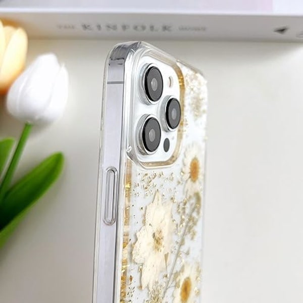 Iphone 16 Plus Case With Real Flowers Design Transparent Glitter Floral Tpu Slim Soft Protective For Women Cases Covers & Skins