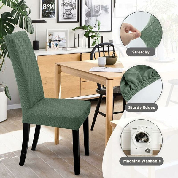 4 Pack Green Stretch Dining Washable & Universal Fit Chair Covers
