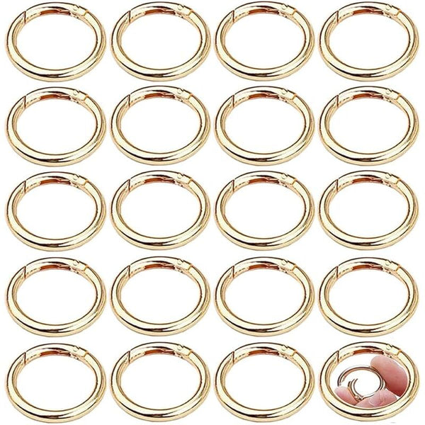 30Pcs 33Mm Round Gold Zinc Alloy Snap Spring Ring Carabiner Keychain Hooks For Crafts Keyrings