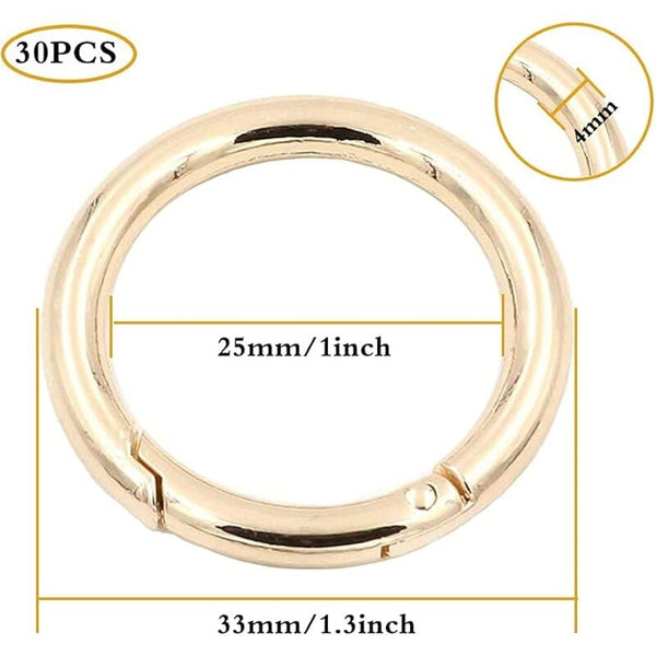 30Pcs 33Mm Round Gold Zinc Alloy Snap Spring Ring Carabiner Keychain Hooks For Crafts Keyrings